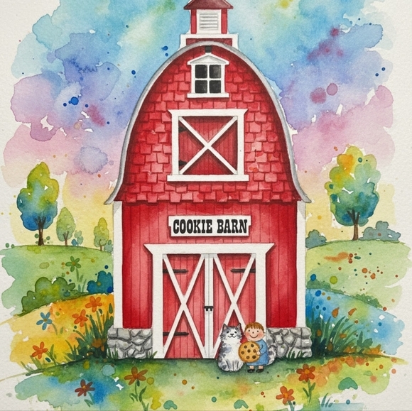 Fun-Damental Too Ltd Other - Charming Red Cookie Barn Storage Container 12" Green Acres Barn. Music WORKS